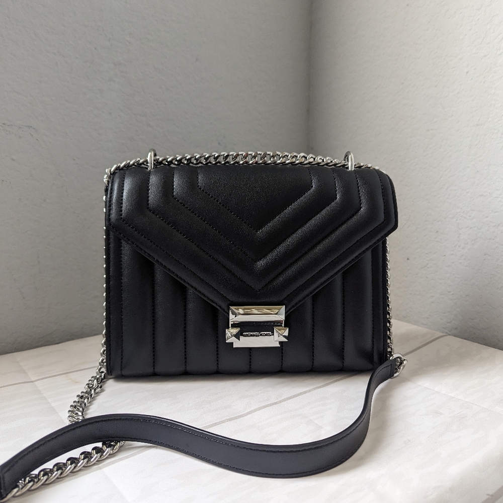 NWT Michael Kors Whitney Medium Quilted Shoulder Bag Crossbody In Black/… - Picture 2 of 5